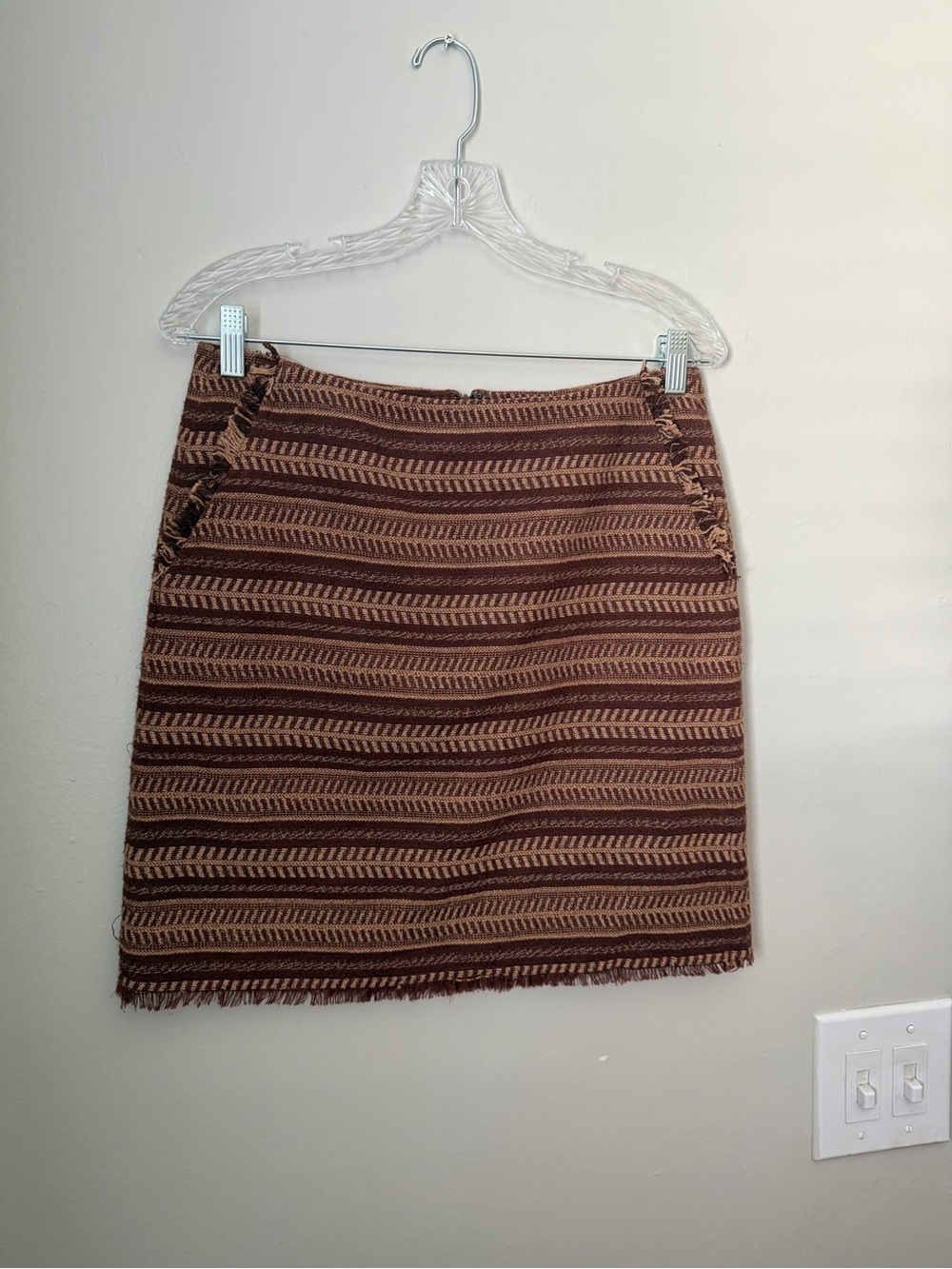 Textured Brown Striped Mini Skirt
